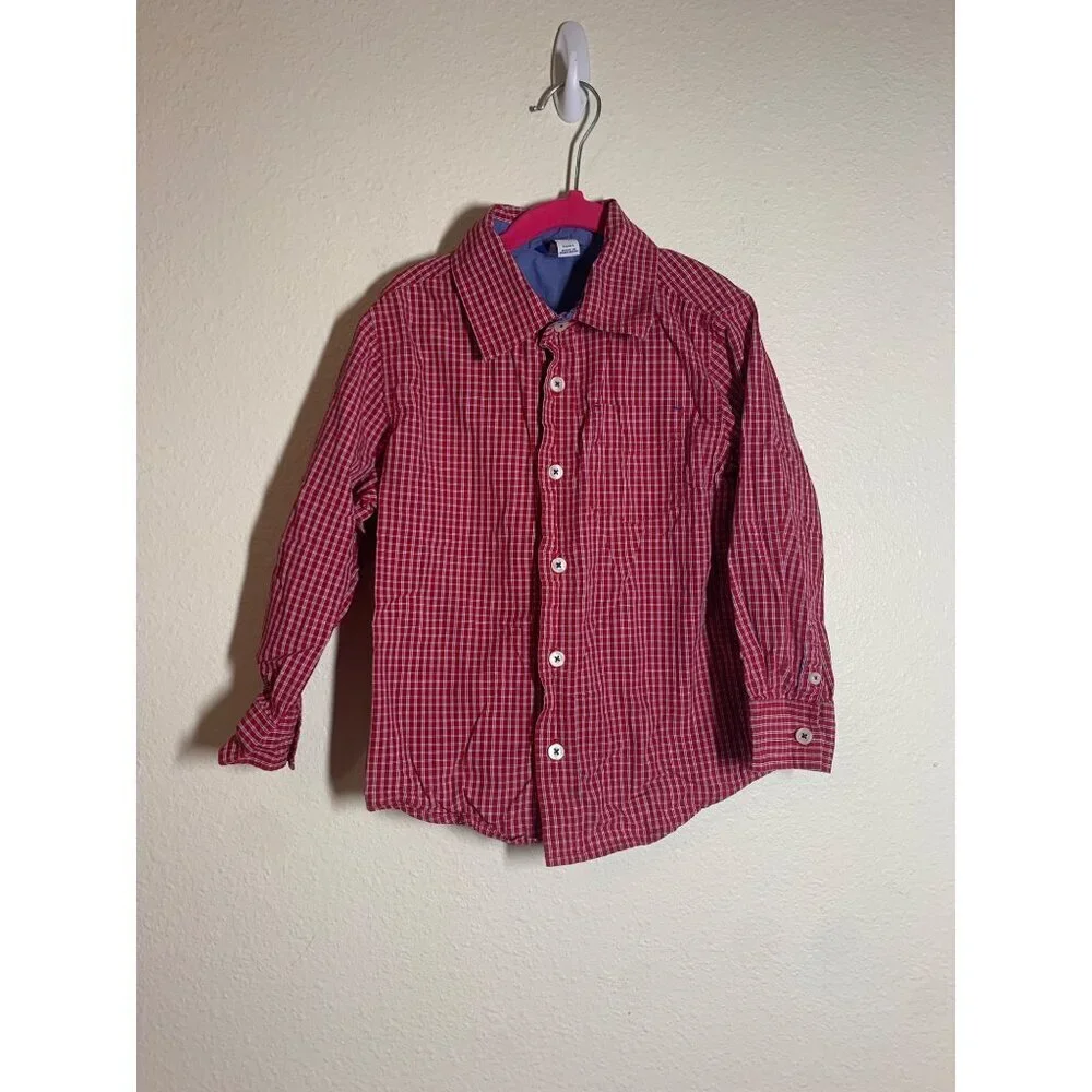 Baby Gap Long Sleeve Button Up Shirt Plaid Red Dress Casual Boys Size 5 Years